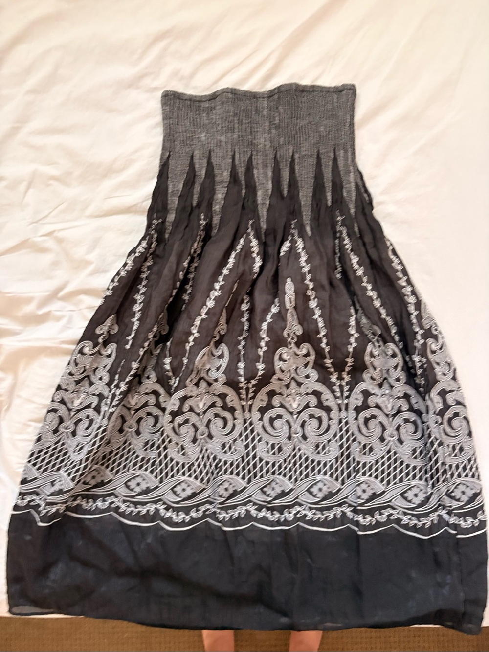 Lapis Black Embroidered Boho Maxi Skirt One Size